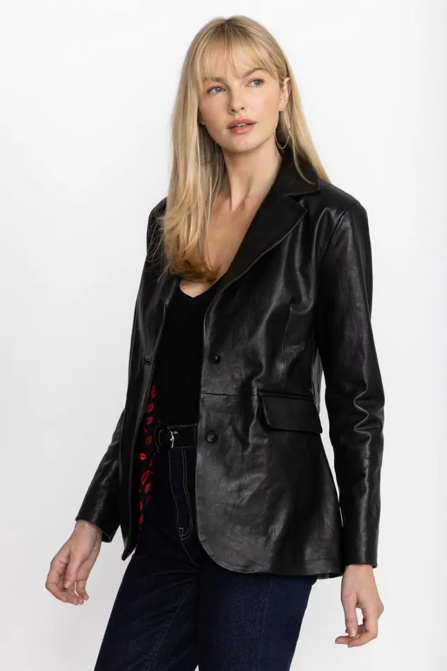 Women ITALIAN LEATHER CLASSIC BLAZER Black Johnny Was Outerwear Women ITALIAN LEATHER CLASSIC BLAZER Black Johnny Was Outerwear