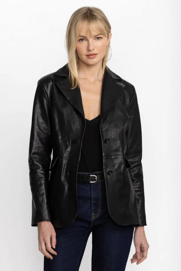 Women ITALIAN LEATHER CLASSIC BLAZER Black Johnny Was Outerwear Women ITALIAN LEATHER CLASSIC BLAZER Black Johnny Was Outerwear