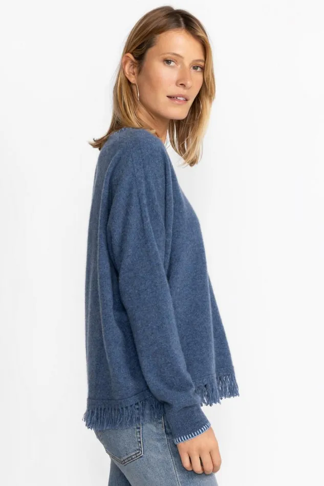 Women IZY WHIPSTITCH FRINGE PULLOVER Indigo Johnny Was Tops Women IZY WHIPSTITCH FRINGE PULLOVER Indigo Johnny Was Tops