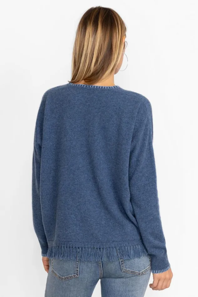Women IZY WHIPSTITCH FRINGE PULLOVER Indigo Johnny Was Tops Women IZY WHIPSTITCH FRINGE PULLOVER Indigo Johnny Was Tops