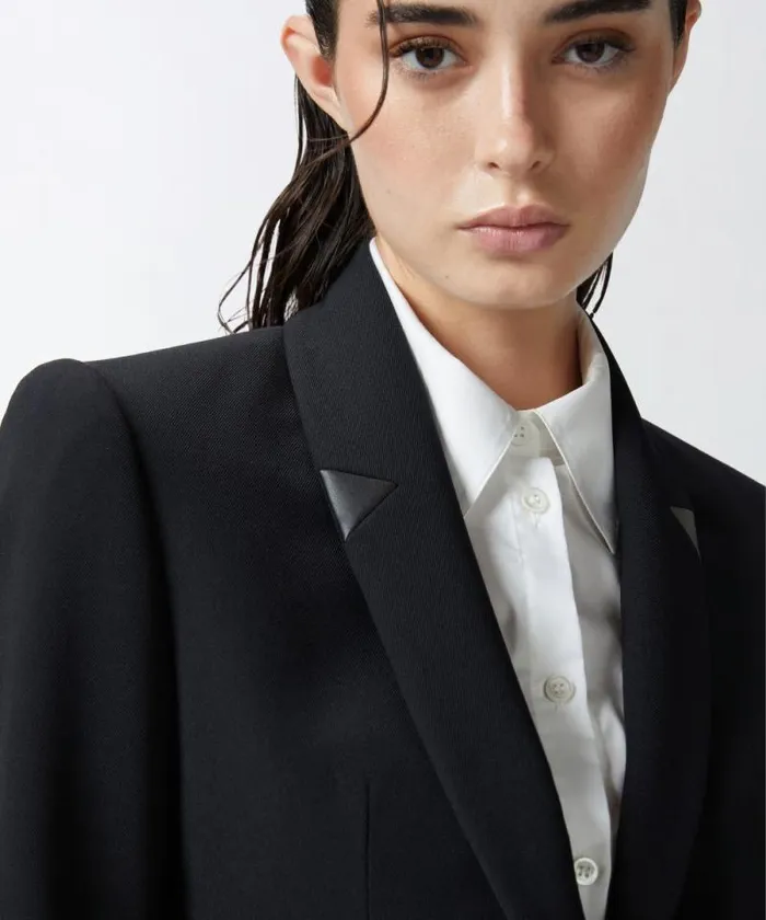 Women Jackets Pinko Black Singlebreasted Wool Twill Blazer Limo Black Women Jackets Pinko Black Singlebreasted Wool Twill Blazer Limo Black