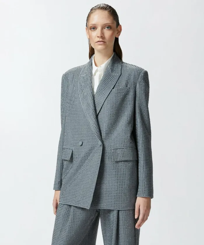 Women Jackets Pinko Oversized Doublebreasted Blazer With Rhinestones Grey 8211 Ebony Women Jackets Pinko Oversized Doublebreasted Blazer With Rhinestones Grey 8211 Ebony