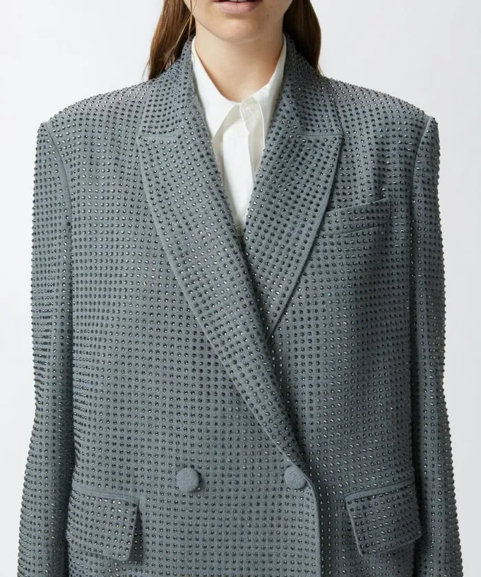 Women Jackets Pinko Oversized Doublebreasted Blazer With Rhinestones Grey 8211 Ebony Women Jackets Pinko Oversized Doublebreasted Blazer With Rhinestones Grey 8211 Ebony