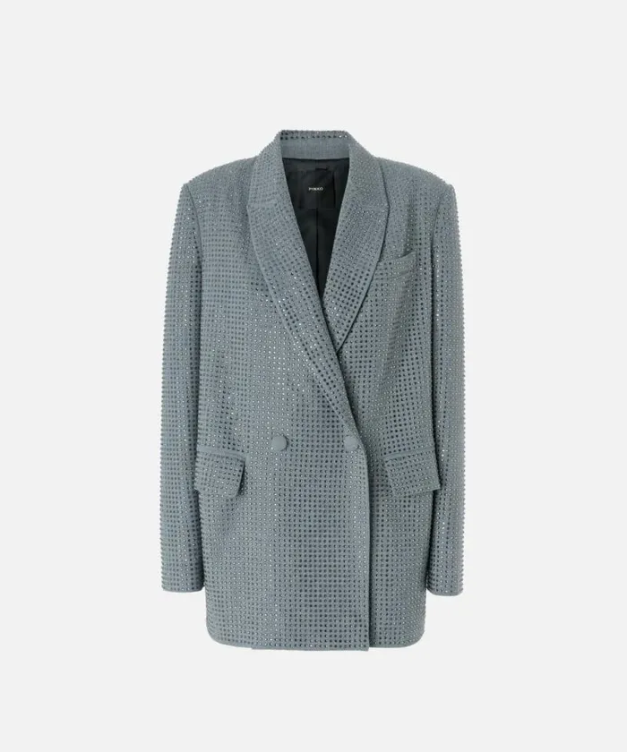 Women Jackets Pinko Oversized Doublebreasted Blazer With Rhinestones Grey 8211 Ebony Women Jackets Pinko Oversized Doublebreasted Blazer With Rhinestones Grey 8211 Ebony