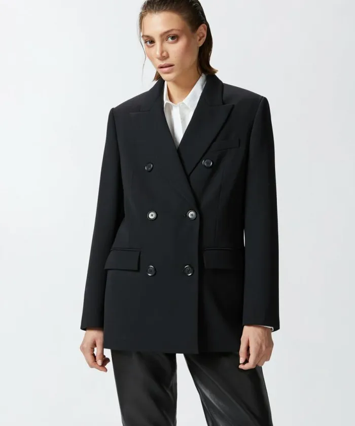 Women Jackets Pinko Oversized Doublebreasted Woolblend Twill Blazer Limo Black Women Jackets Pinko Oversized Doublebreasted Woolblend Twill Blazer Limo Black