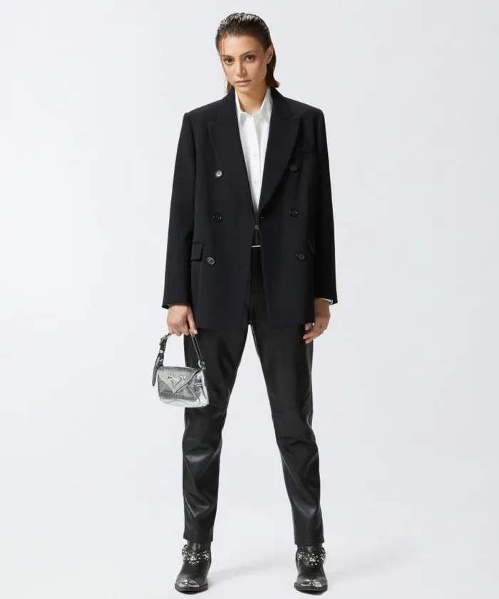 Women Jackets Pinko Oversized Doublebreasted Woolblend Twill Blazer Limo Black Women Jackets Pinko Oversized Doublebreasted Woolblend Twill Blazer Limo Black
