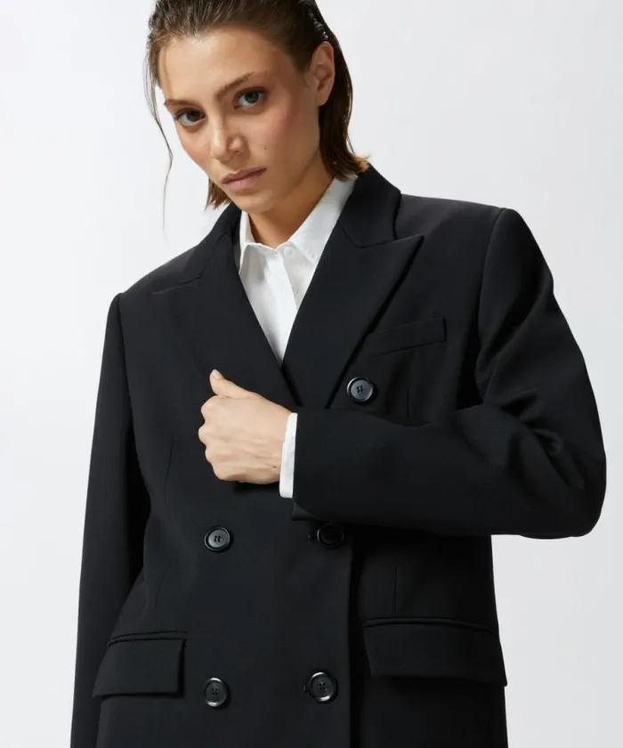 Women Jackets Pinko Oversized Doublebreasted Woolblend Twill Blazer Limo Black Women Jackets Pinko Oversized Doublebreasted Woolblend Twill Blazer Limo Black