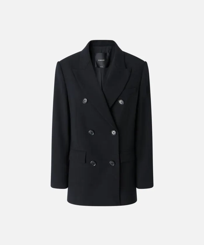 Women Jackets Pinko Oversized Doublebreasted Woolblend Twill Blazer Limo Black Women Jackets Pinko Oversized Doublebreasted Woolblend Twill Blazer Limo Black