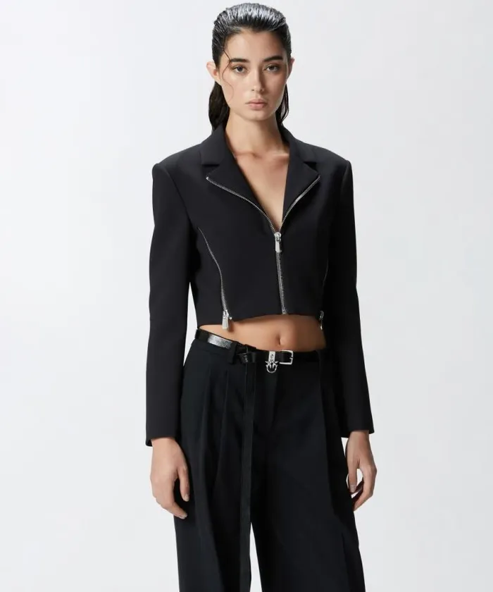 Women Jackets Pinko Short Jacket In Crpe Fabric With Zip Limo Black
