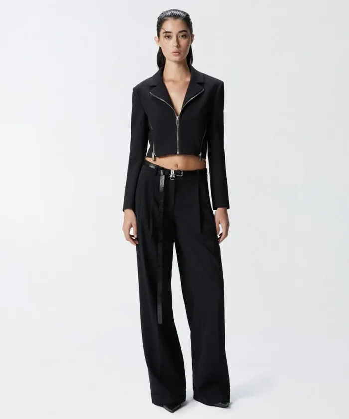 Women Jackets Pinko Short Jacket In Crpe Fabric With Zip Limo Black Women Jackets Pinko Short Jacket In Crpe Fabric With Zip Limo Black