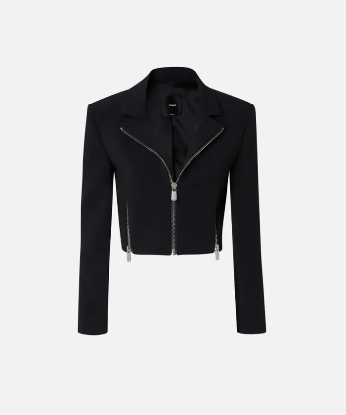 Women Jackets Pinko Short Jacket In Crpe Fabric With Zip Limo Black Women Jackets Pinko Short Jacket In Crpe Fabric With Zip Limo Black