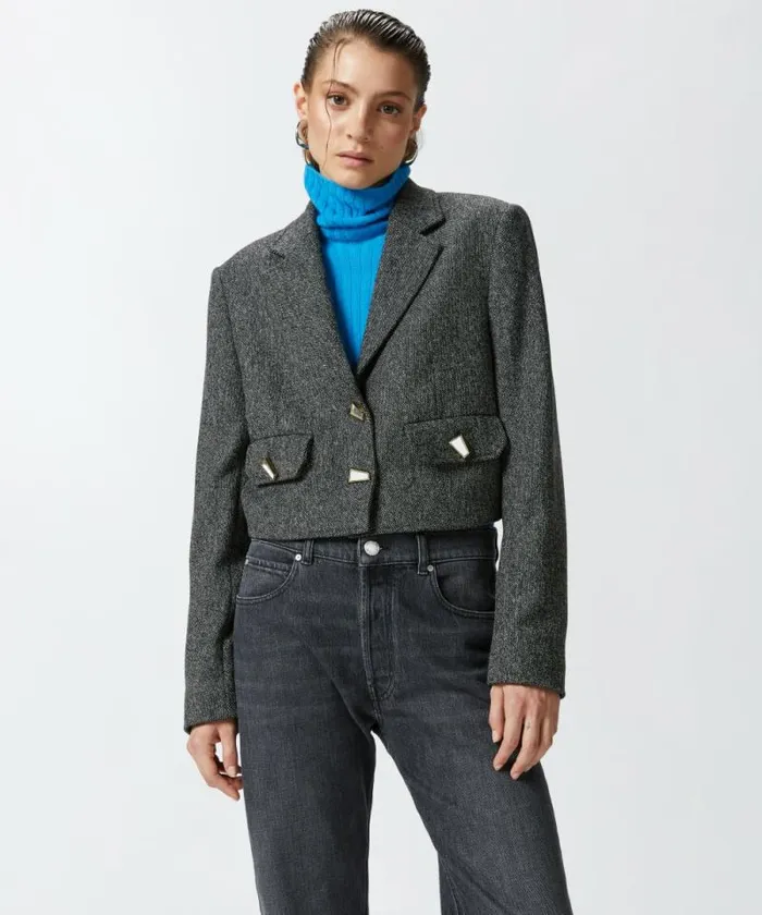 Women Jackets Pinko Short Jacket With Geometric Mirrorfinish Buttons Blackwhite Women Jackets Pinko Short Jacket With Geometric Mirrorfinish Buttons Blackwhite