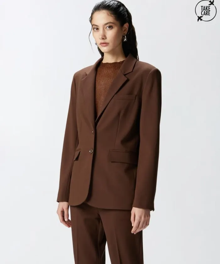 Women Jackets Pinko Singlebreasted Blazer With Structured Shoulders Dark Brown Women Jackets Pinko Singlebreasted Blazer With Structured Shoulders Dark Brown