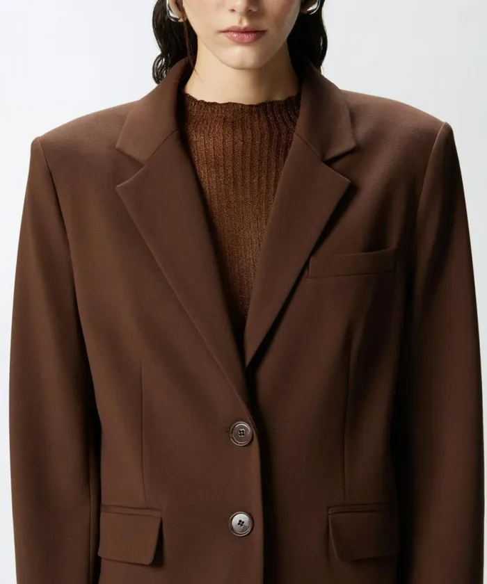 Women Jackets Pinko Singlebreasted Blazer With Structured Shoulders Dark Brown Women Jackets Pinko Singlebreasted Blazer With Structured Shoulders Dark Brown