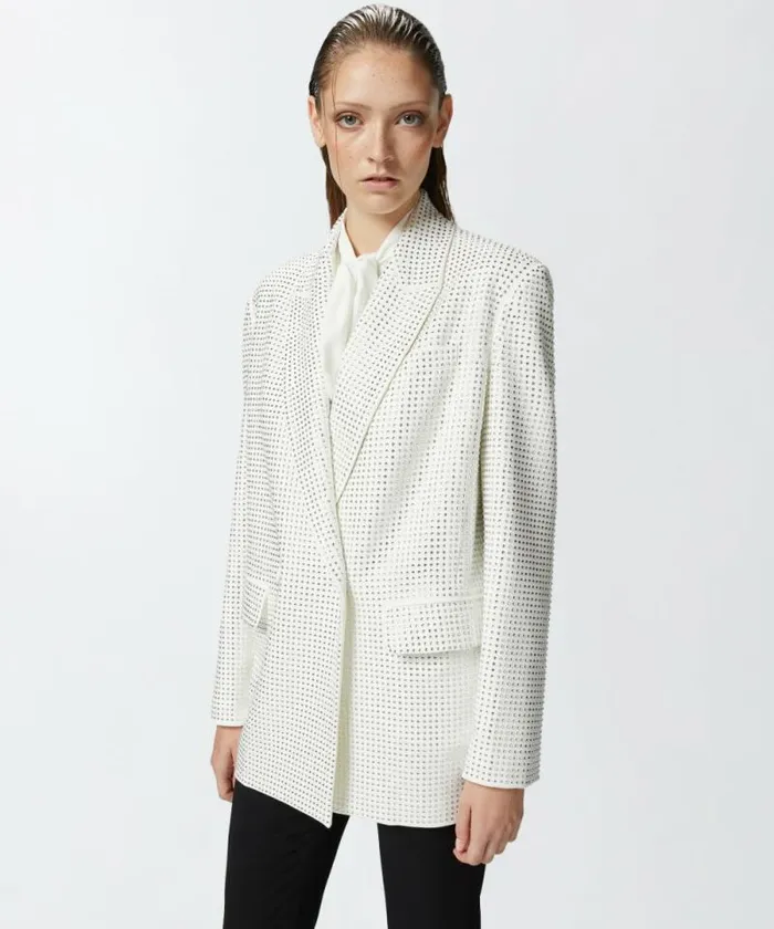 Women Jackets Pinko White Blazer With Rhinestone Appliqus Snow White