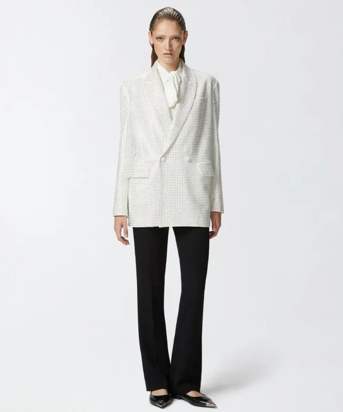 Women Jackets Pinko White Blazer With Rhinestone Appliqus Snow White Women Jackets Pinko White Blazer With Rhinestone Appliqus Snow White