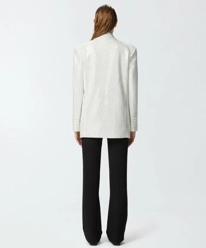 Women Jackets Pinko White Blazer With Rhinestone Appliqus Snow White Women Jackets Pinko White Blazer With Rhinestone Appliqus Snow White