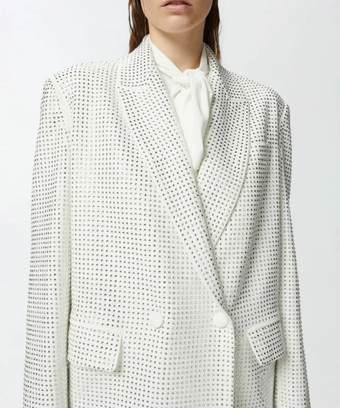 Women Jackets Pinko White Blazer With Rhinestone Appliqus Snow White Women Jackets Pinko White Blazer With Rhinestone Appliqus Snow White