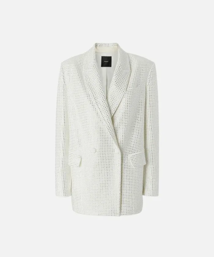 Women Jackets Pinko White Blazer With Rhinestone Appliqus Snow White Women Jackets Pinko White Blazer With Rhinestone Appliqus Snow White