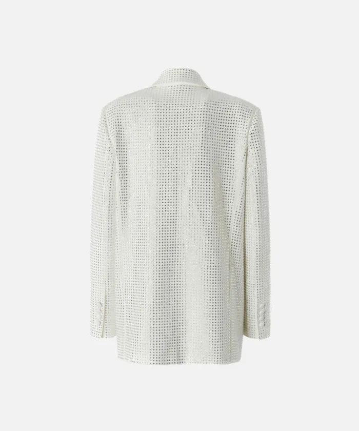 Women Jackets Pinko White Blazer With Rhinestone Appliqus Snow White Women Jackets Pinko White Blazer With Rhinestone Appliqus Snow White