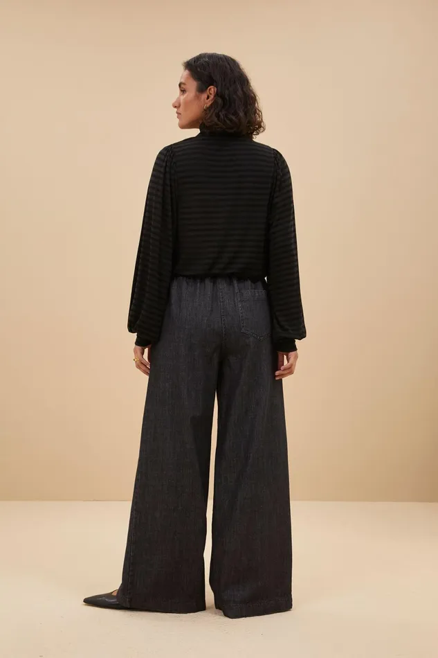 Women Jojo Roll Melange Stripe Top Jet Black Bybar Tops and Shirts