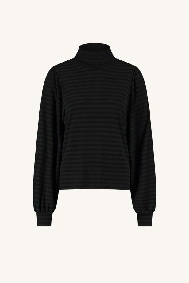 Women Jojo Roll Melange Stripe Top Jet Black Bybar Tops and Shirts