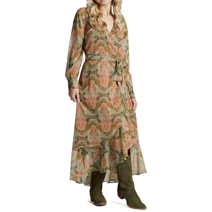 WOMEN Justin Wrap Maxi Dress Tan Justin Boots Dresses and Skirts