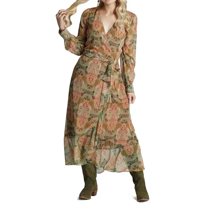 WOMEN Justin Wrap Maxi Dress Tan Justin Boots Dresses and Skirts