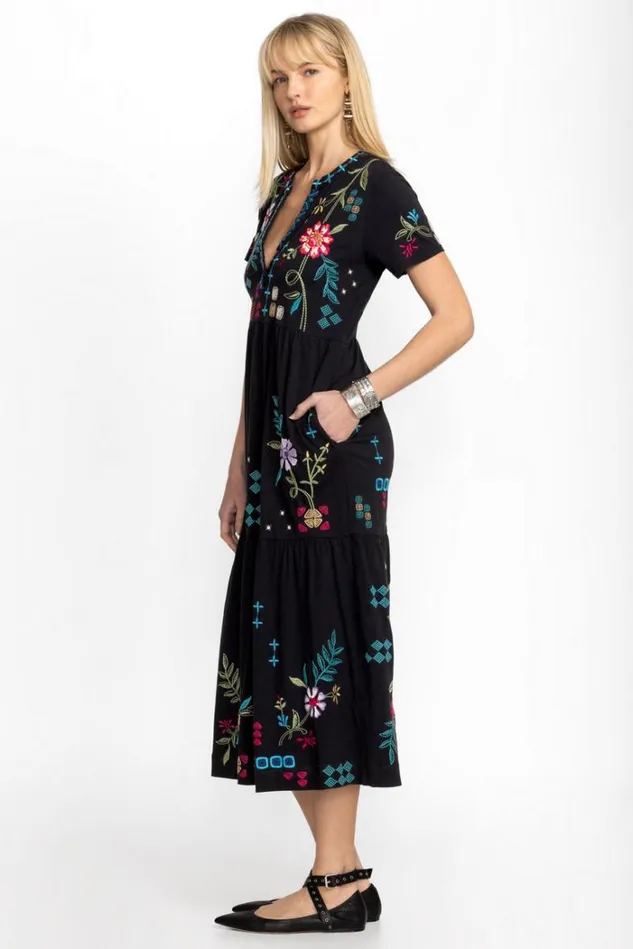 Women KATIE HENLEY TIERED KNIT DRESS Black Johnny Was Dresses Women KATIE HENLEY TIERED KNIT DRESS Black Johnny Was Dresses