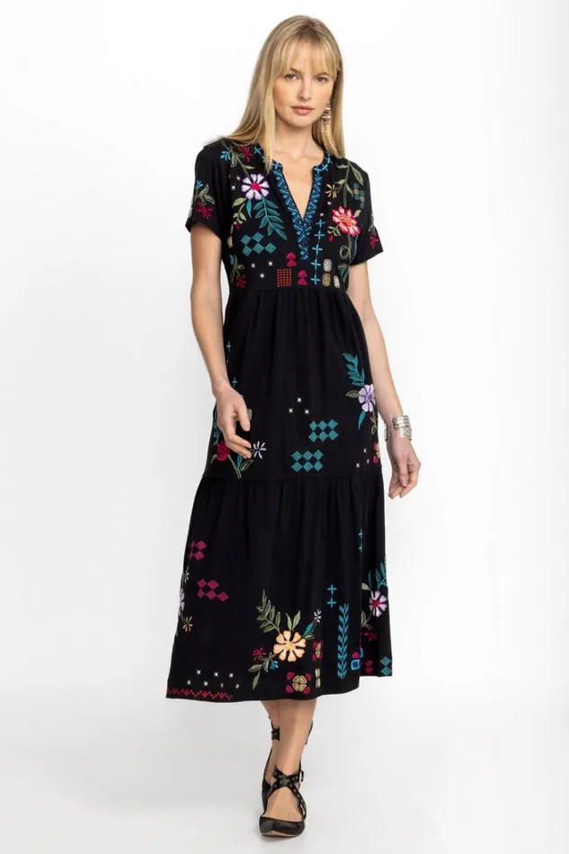 Women KATIE HENLEY TIERED KNIT DRESS Black Johnny Was Dresses Women KATIE HENLEY TIERED KNIT DRESS Black Johnny Was Dresses