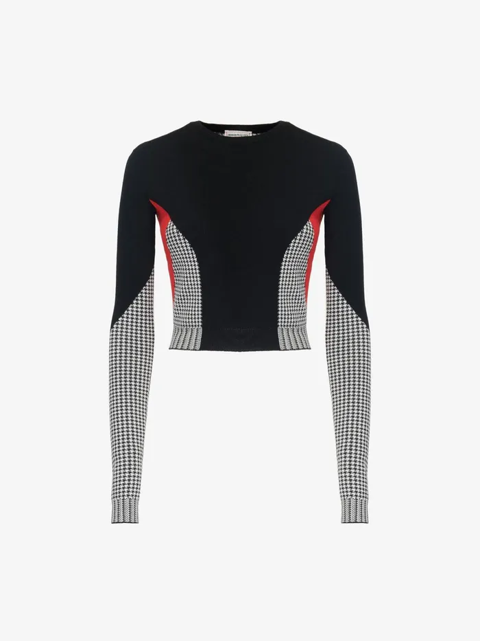 Women Knitwear Alexander McQueen Dogtooth ColourBlock Jumper Blackwhitered