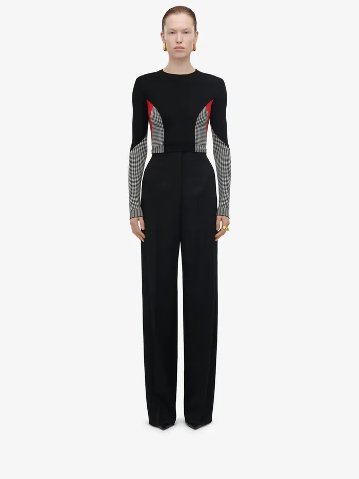 Women Knitwear Alexander McQueen Dogtooth ColourBlock Jumper Blackwhitered
