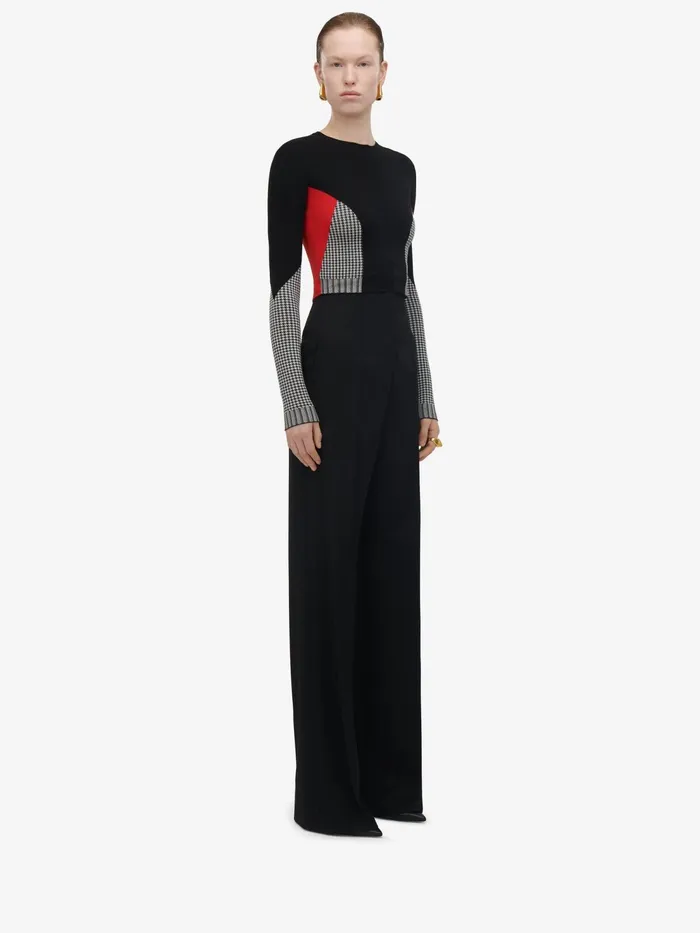 Women Knitwear Alexander McQueen Dogtooth ColourBlock Jumper Blackwhitered