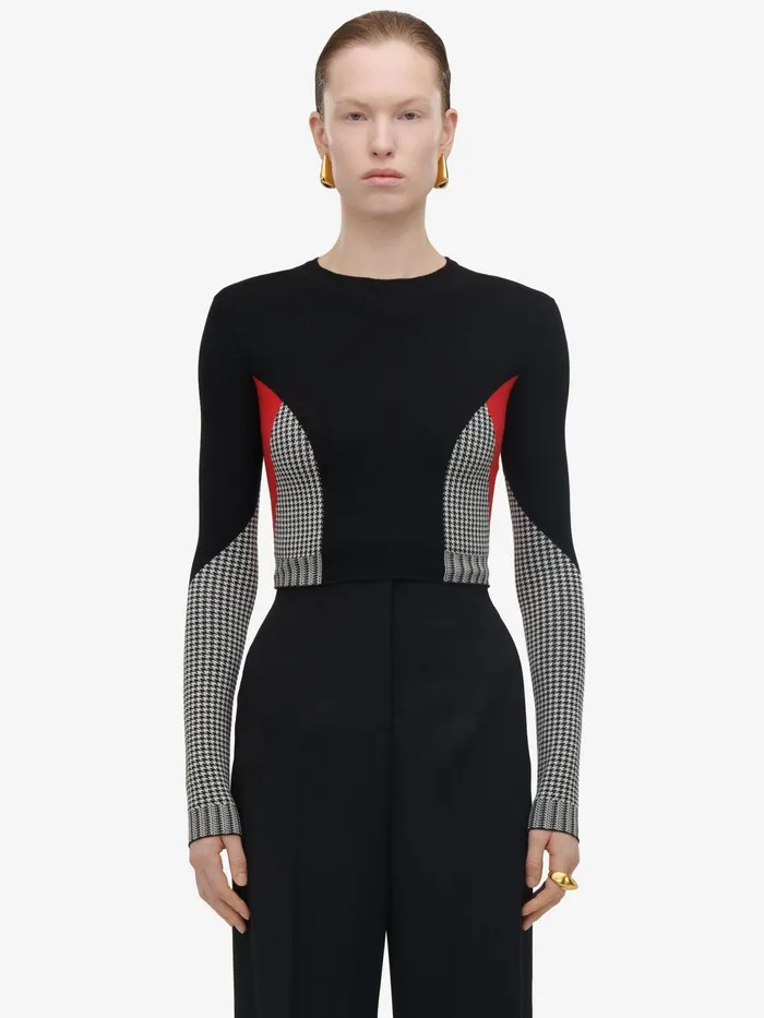 Women Knitwear Alexander McQueen Dogtooth ColourBlock Jumper Blackwhitered