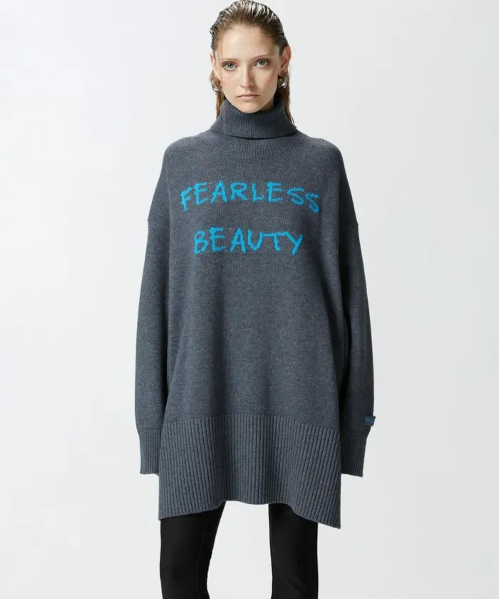 Women Knitwear Pinko Fearless Beauty Long Wool Sweater Greylight Blue