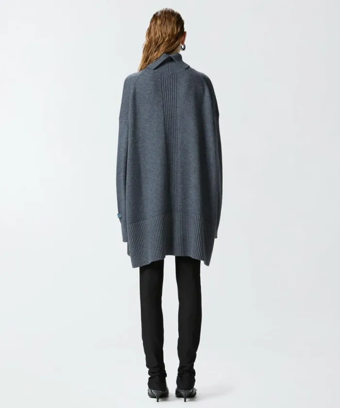 Women Knitwear Pinko Fearless Beauty Long Wool Sweater Greylight Blue Women Knitwear Pinko Fearless Beauty Long Wool Sweater Greylight Blue
