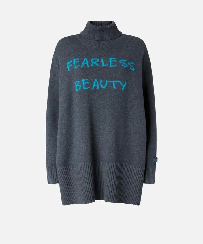 Women Knitwear Pinko Fearless Beauty Long Wool Sweater Greylight Blue Women Knitwear Pinko Fearless Beauty Long Wool Sweater Greylight Blue