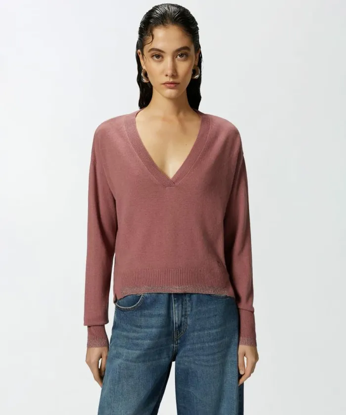 Women Knitwear Pinko Knit Cashmereblend Pullover With Lurex Nostalgia Rose