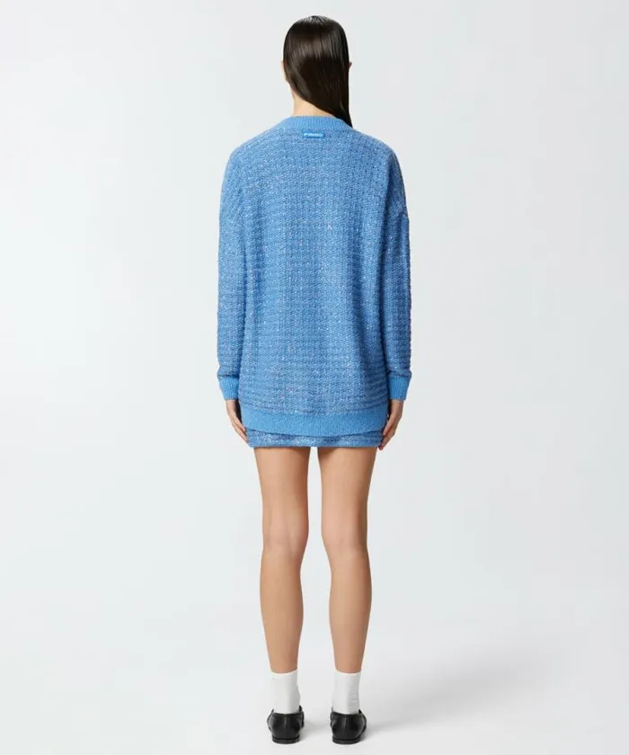 Women Knitwear Pinko Metallic Mat Cardigan With Sequins Amparo Blue Women Knitwear Pinko Metallic Mat Cardigan With Sequins Amparo Blue