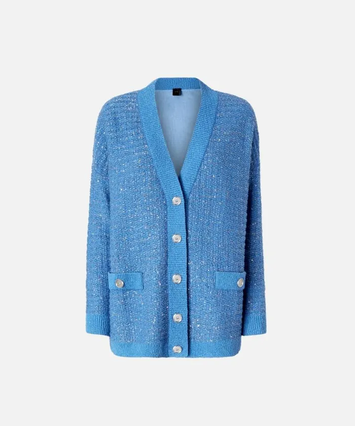 Women Knitwear Pinko Metallic Mat Cardigan With Sequins Amparo Blue Women Knitwear Pinko Metallic Mat Cardigan With Sequins Amparo Blue