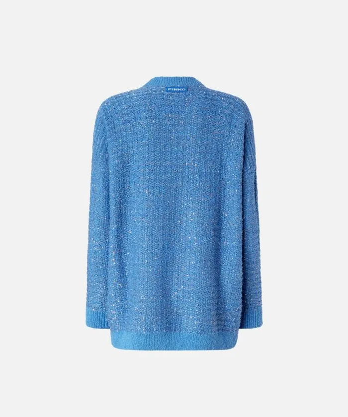 Women Knitwear Pinko Metallic Mat Cardigan With Sequins Amparo Blue Women Knitwear Pinko Metallic Mat Cardigan With Sequins Amparo Blue