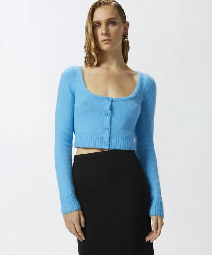 Women Knitwear Pinko Short Soft Knit Cardigan Light Blueaquarium