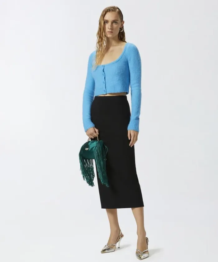 Women Knitwear Pinko Short Soft Knit Cardigan Light Blueaquarium Women Knitwear Pinko Short Soft Knit Cardigan Light Blueaquarium