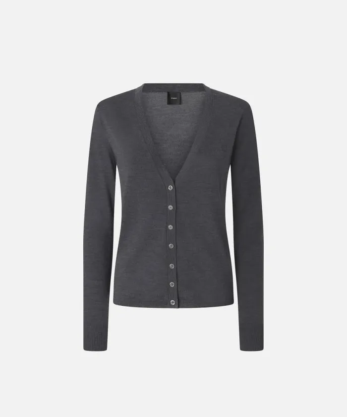 Women Knitwear Pinko Vneck Cardigan In Extrafine Wool Drizzle Grey