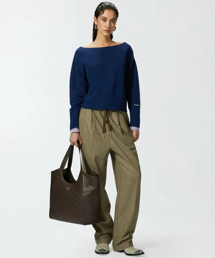 Women Knitwear Pinko Wool And Cashmere Boatneck Sweater Bluelilac