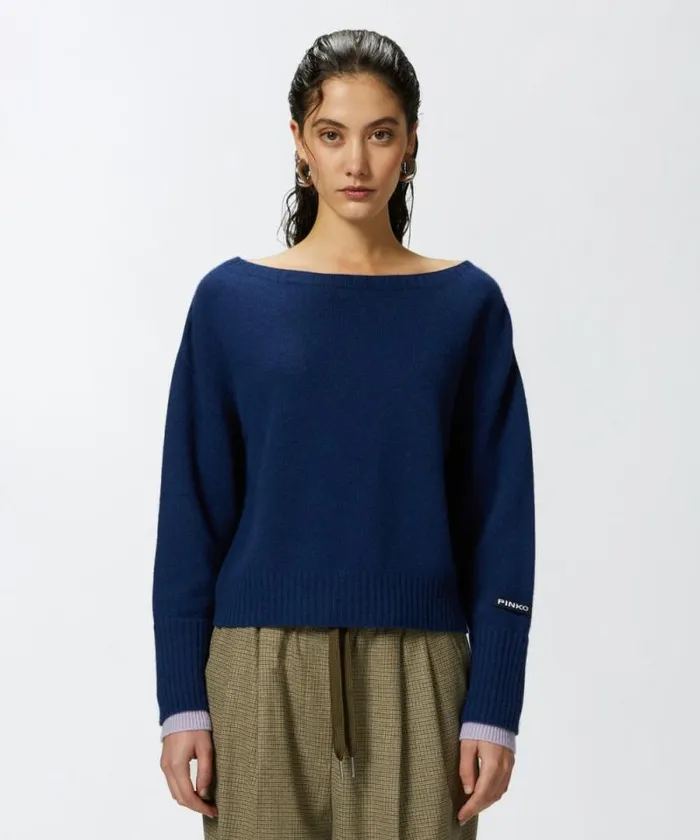 Women Knitwear Pinko Wool And Cashmere Boatneck Sweater Bluelilac Women Knitwear Pinko Wool And Cashmere Boatneck Sweater Bluelilac