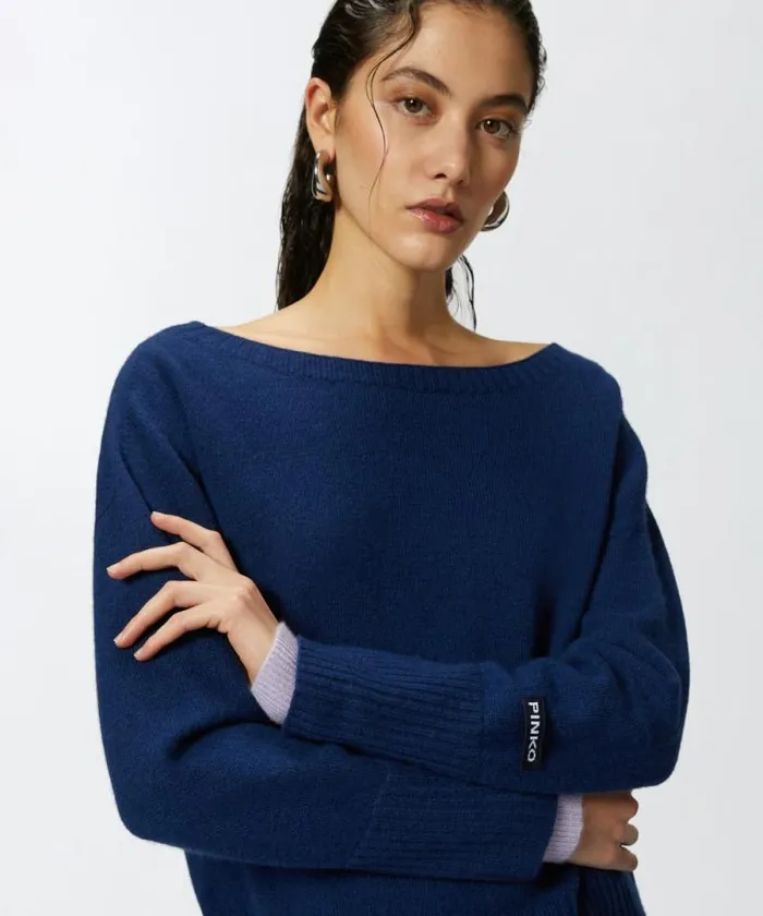 Women Knitwear Pinko Wool And Cashmere Boatneck Sweater Bluelilac Women Knitwear Pinko Wool And Cashmere Boatneck Sweater Bluelilac