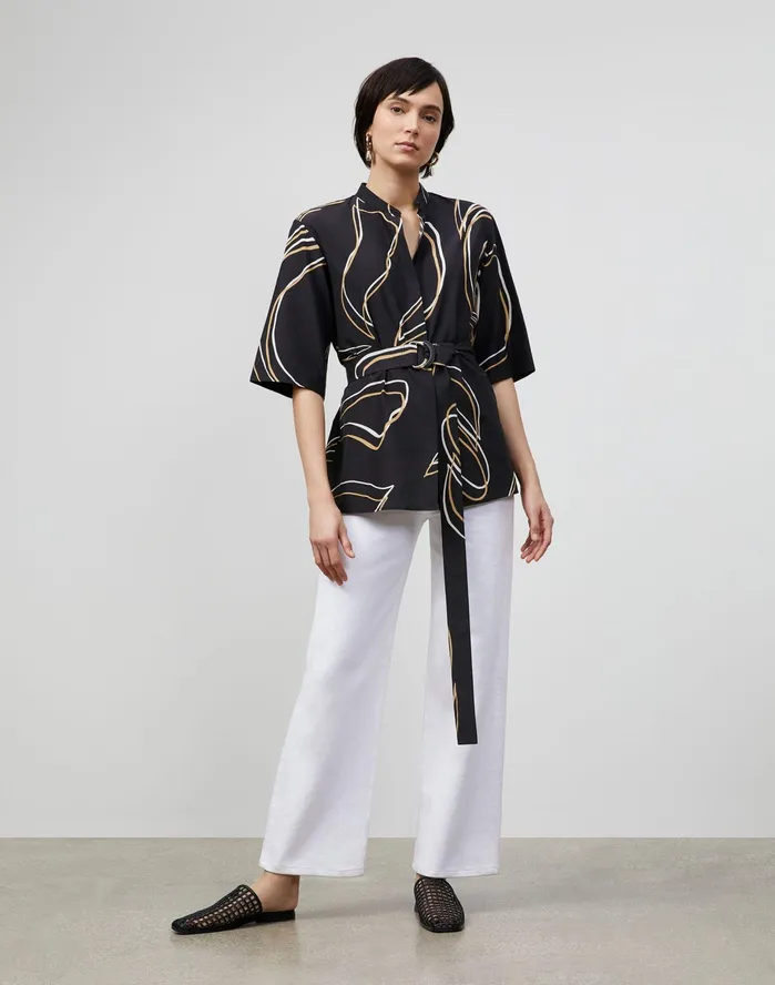 Women Lafayette 148 New York Blouses and Shirts Alyse Blouse In Garden Contour Print Black Multi