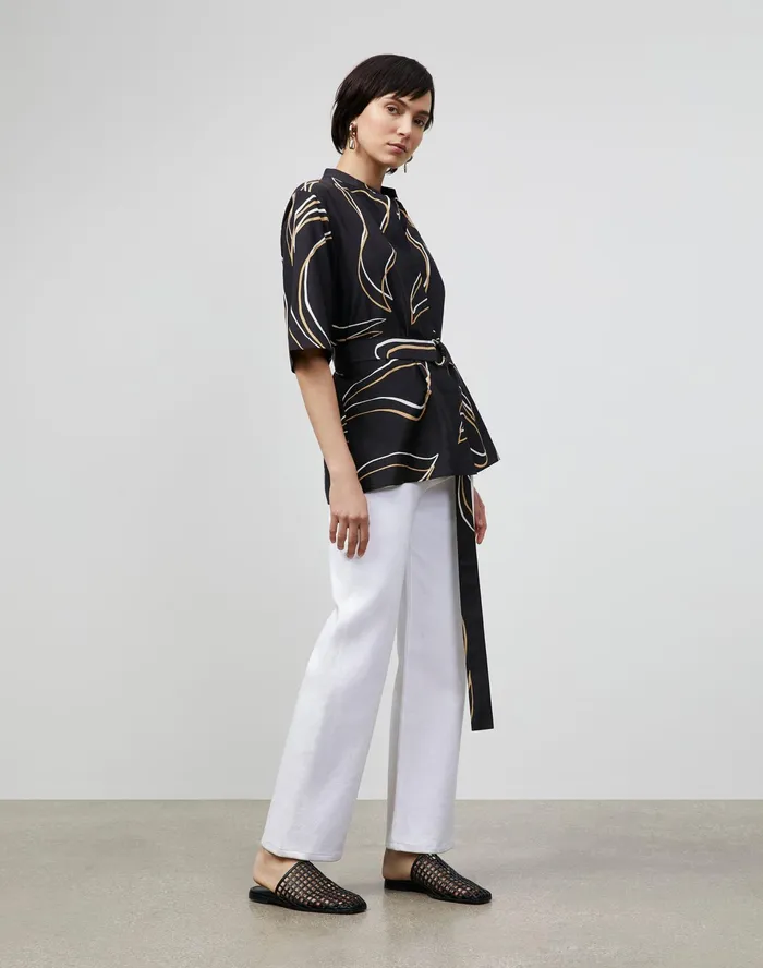 Women Lafayette 148 New York Blouses and Shirts Alyse Blouse In Garden Contour Print Black Multi