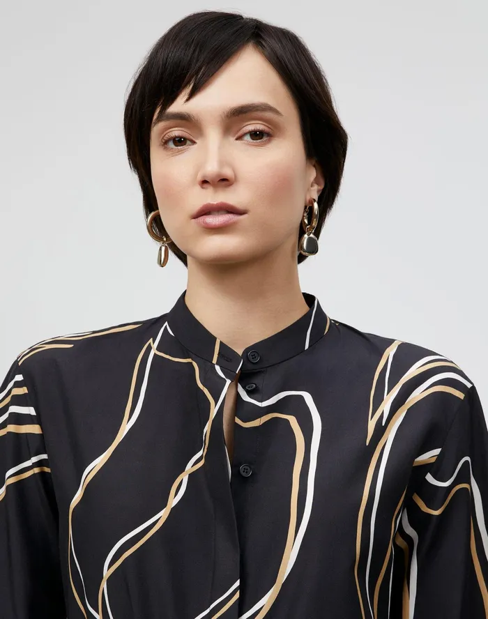 Women Lafayette 148 New York Blouses and Shirts Alyse Blouse In Garden Contour Print Black Multi